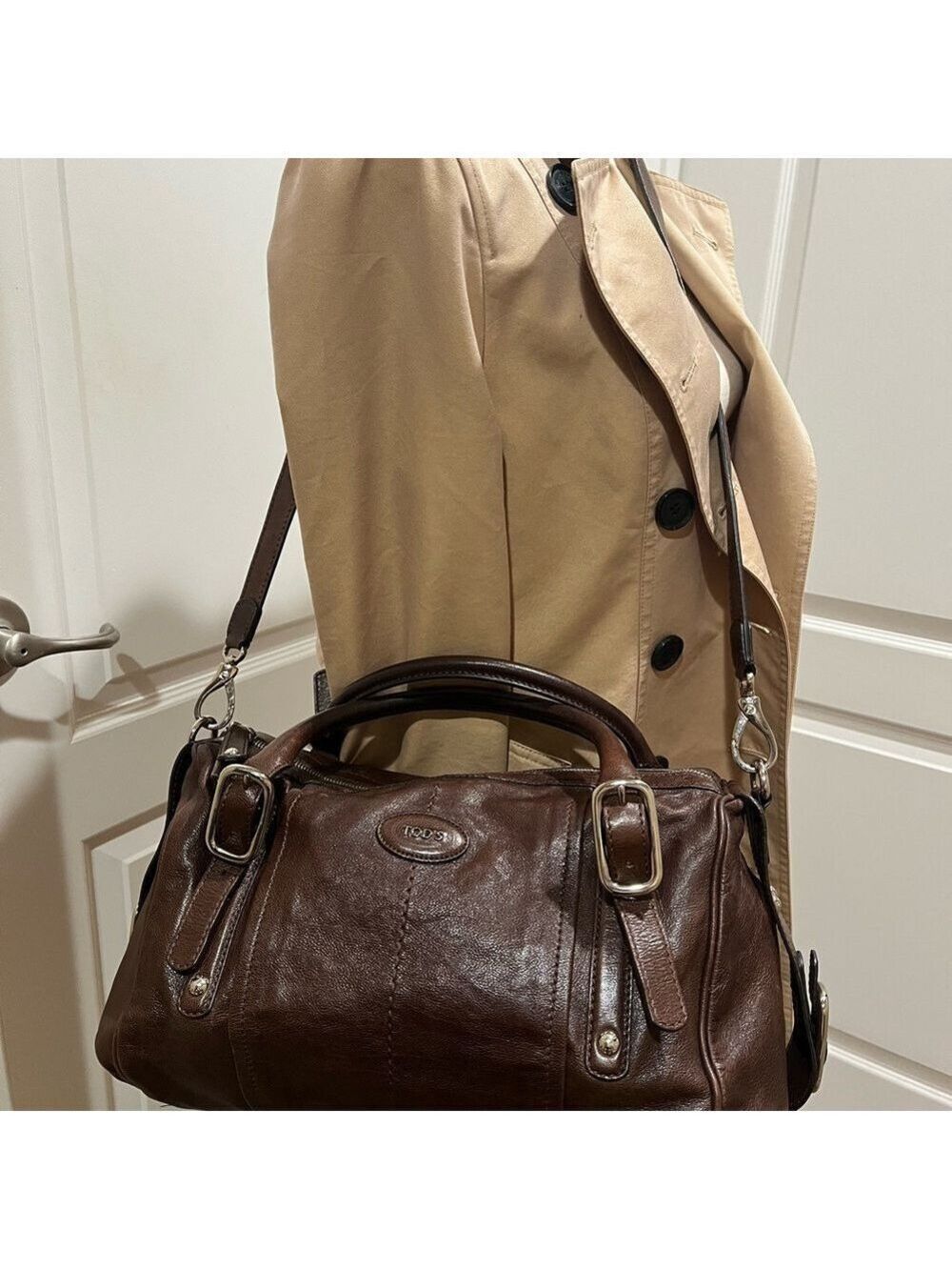 TOD’S BROWN LEATHER G LINE SATCHEL BAG - Picture 13 of 14